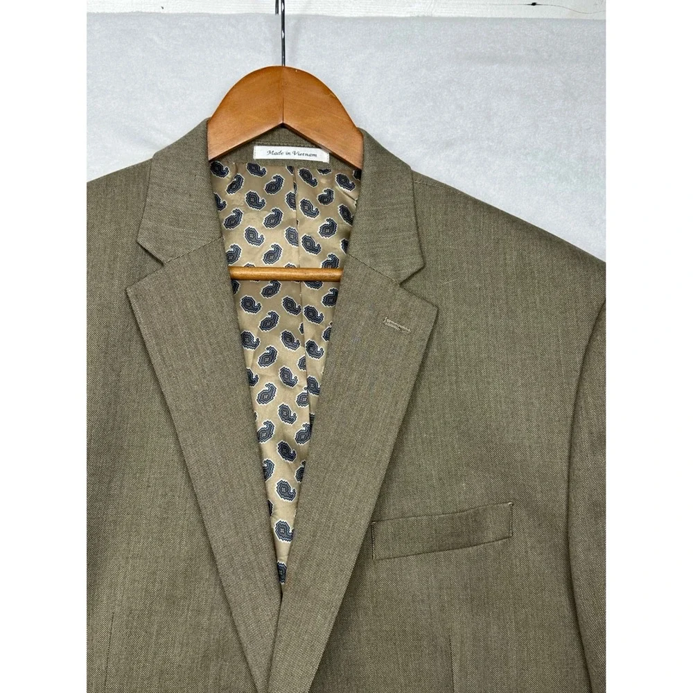Chaps Mens Tan Textured‎ Two Button Blazer Jacket Sport Coat 48L Paisley Lining